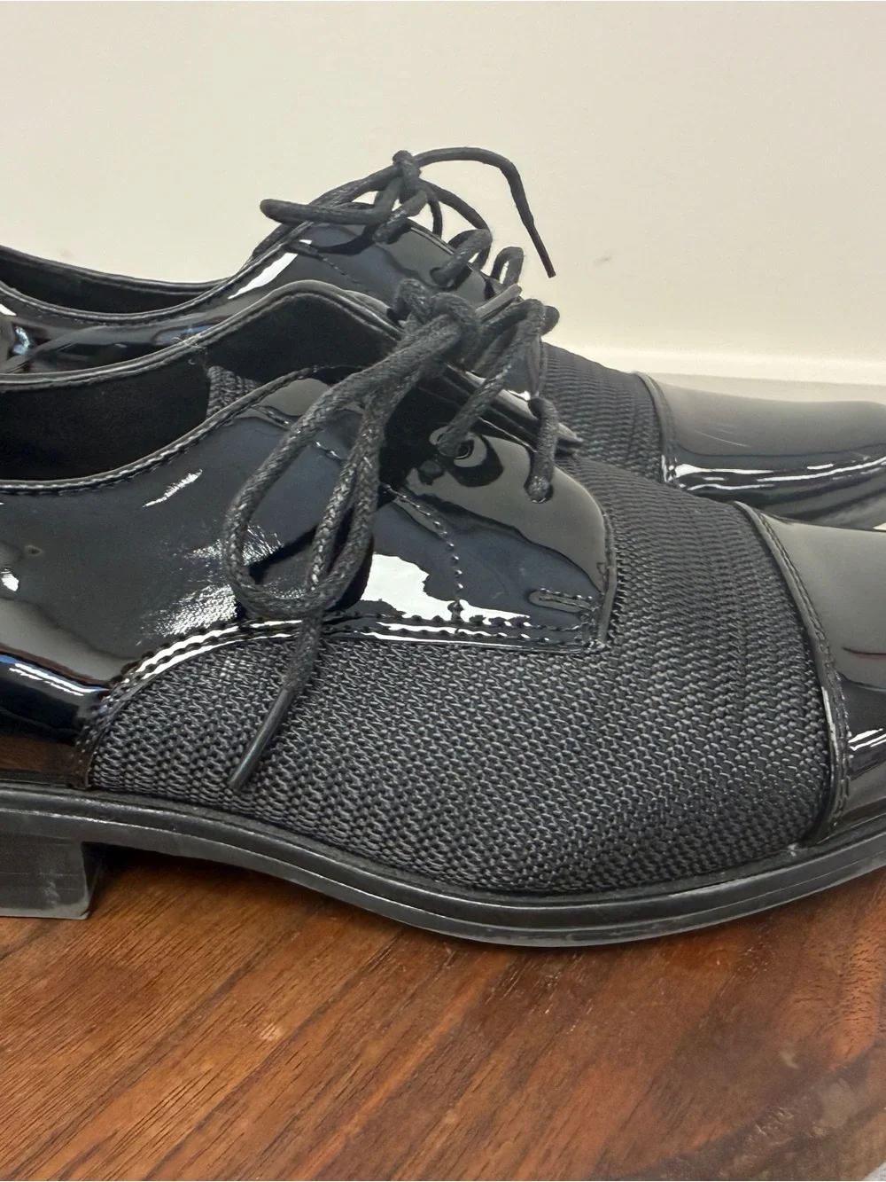 Stacy Adams Black Patent & Knit Lace-Up Dress Oxfords